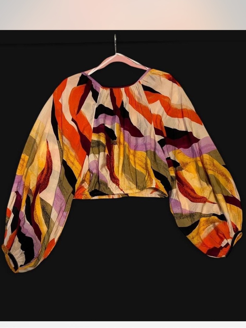 Vero Moda Multicolor Abstract Tie-Neck Peasant Blouse, Sz Small